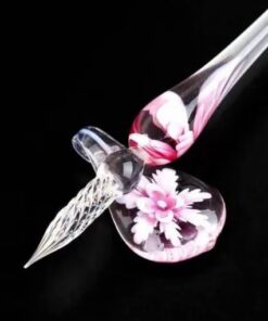 Zestaw szklanych długopisów do kaligrafii z tuszem i podstawką pod pióro